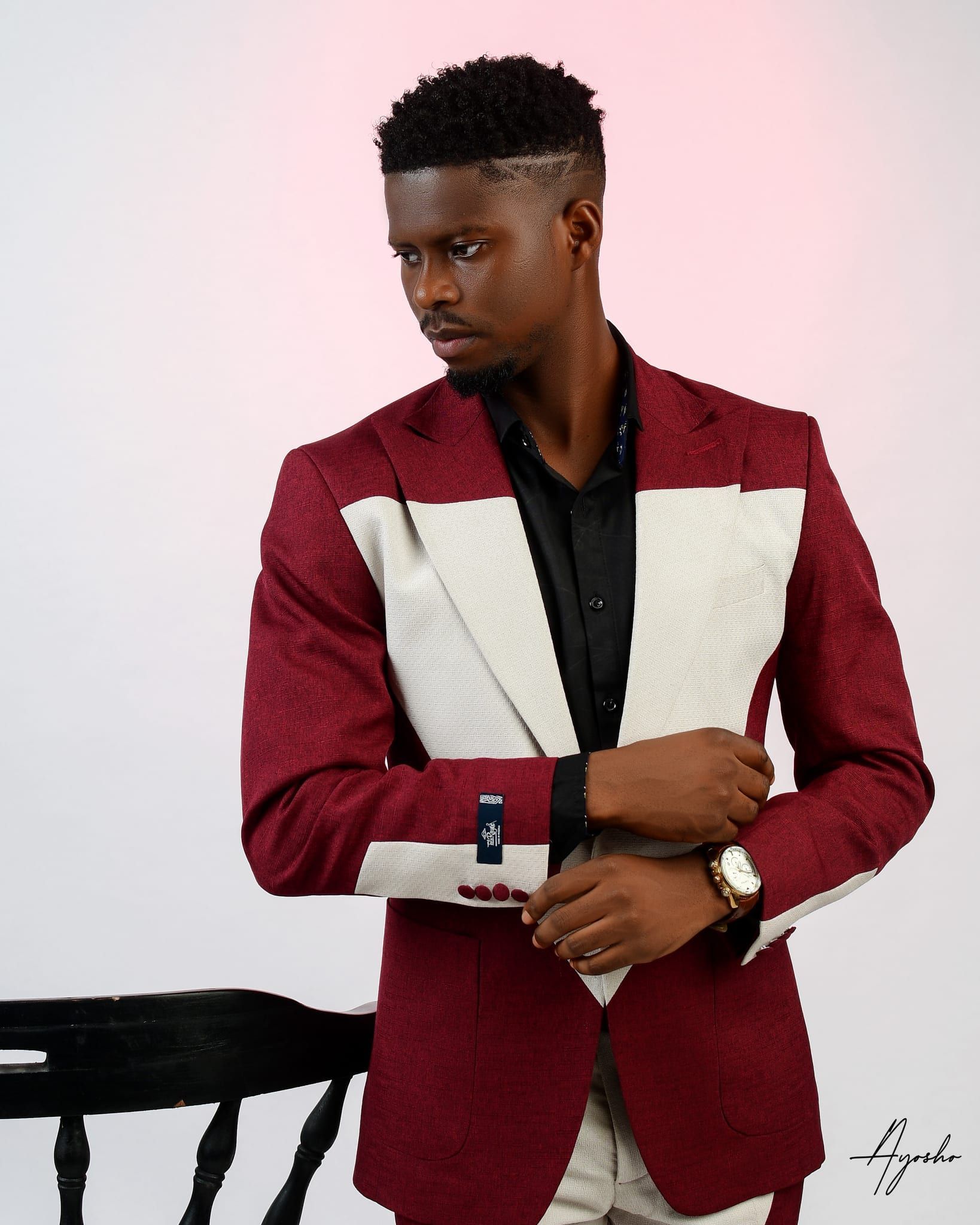 Premium Burgundy and Cream Color-Block Suit