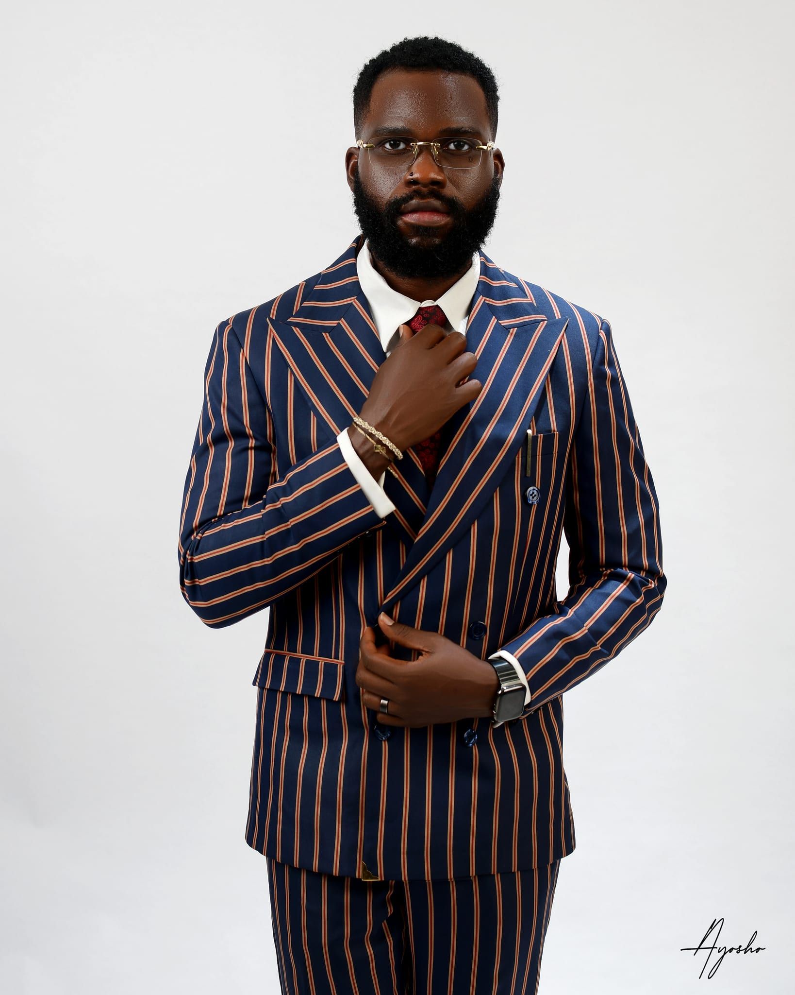 Blue Pinstripe Suit with Copper Accents